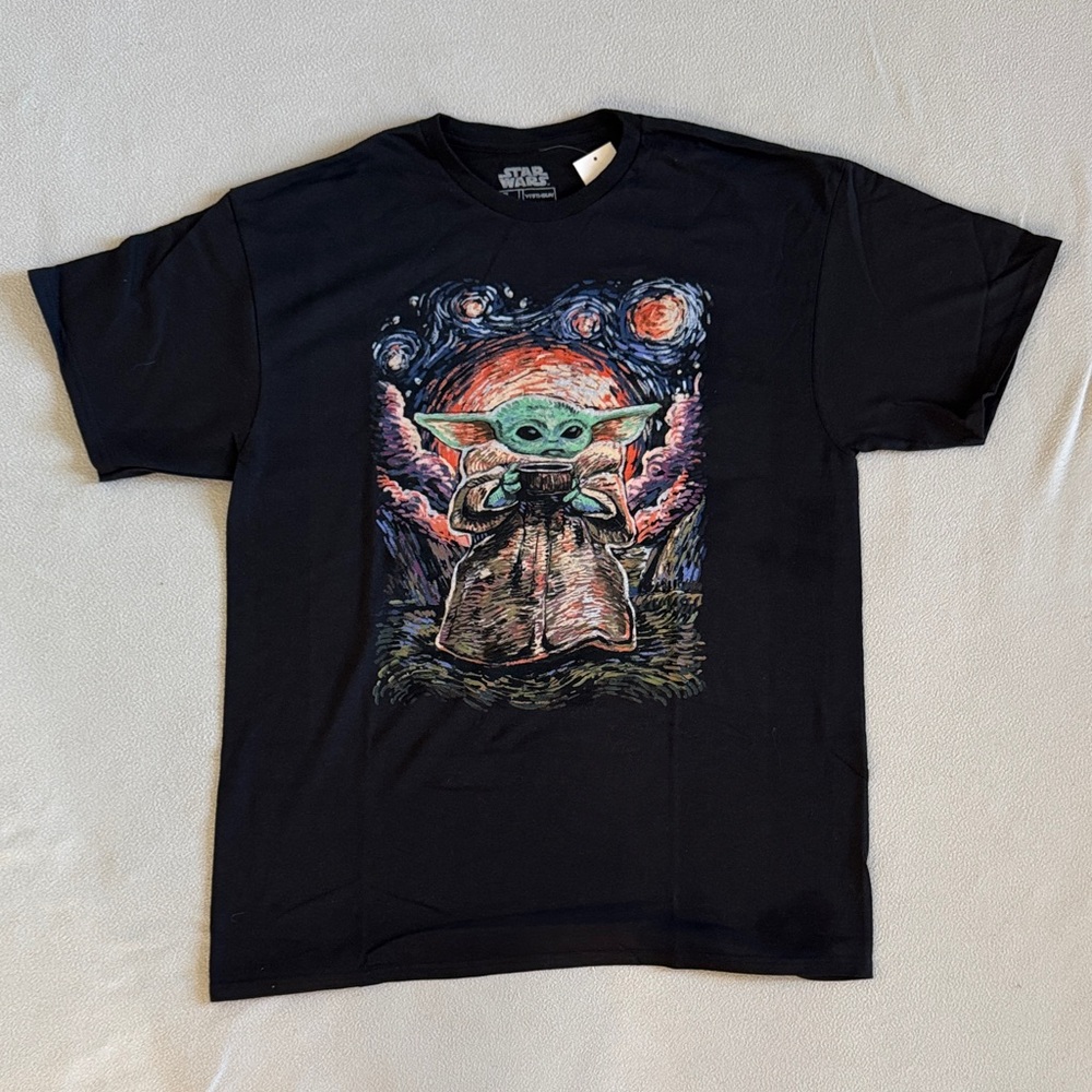 Disney Star Wars The Mandalorian Grogu Starry Night Black T-Shirt Adult Size L